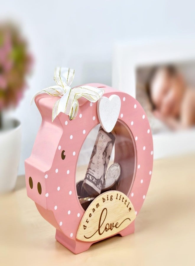 I'm I’m Solid Wood Piggy Bank Coin Bank Savings Money Bank, Adorable Gifts for Baby Girl Birthday Girls Kids Child to Cherish Baby Shower, Keepsakes & Nursery Décor “Dream Big Little Love” (Dot Pink) - Image 5